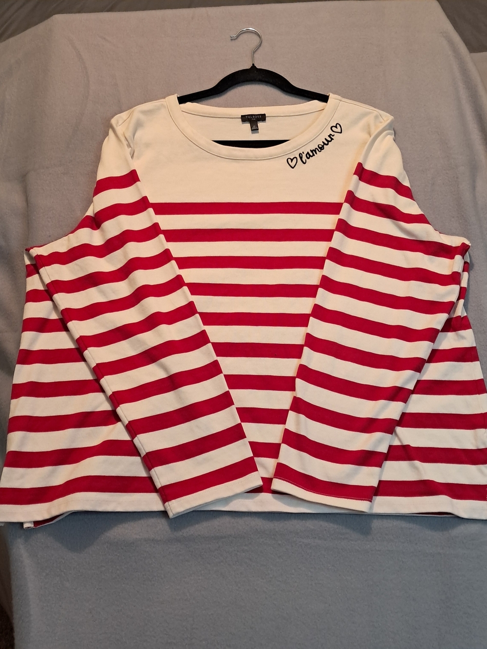 Talbots Red and Cream Striped Long-Sleeve Tee